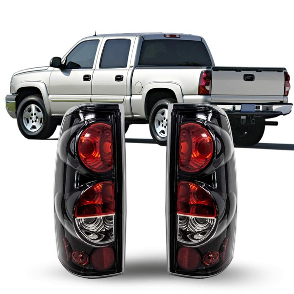 CPW Tail Lights For Chevy Chevrolet Silverado 1999 2000 2001 2002 2003 2004 2005 2006 2007 1500/2500/3500 GMC Sierra 1999-2003 Taillights Assembly Pickup Brake Rear Lamps Glossy Black/Clear