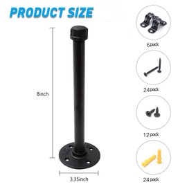 1/2" Industrial Black Iron Pipe Shelf Brackets, Rustic Wall Mounted DIY Shelving Brackets Hanging Custom Pipe Brackets for Floating Shelves (6, 8")