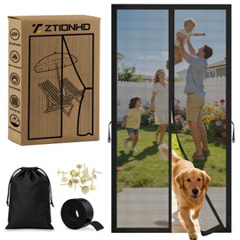 Magnetic Screen Door Fits 32x80 Inch Front Door Heavy Duty Fiberglass Mesh, 36 Magnets Auto Close, Tool-Free Installation, Keeps Bugs Out,Pet & Kid Friendly with Storage Bag,Black Mesh