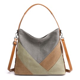 PORRASSO Casual Shoulder Bag Women Crossbody Bag Canvas Handbag Multi-Pocket Satchel Ladies Tote for Travel Shopping Daily Use Grey