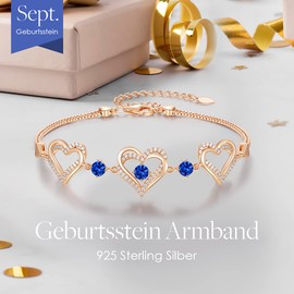 CDE Women's Bracelet 925 Sterling Silver Heart Rose Gold Gift for Her Birthstone Bracelets Women Jewellery Christmas Valentine's Day Birthday Mother's Day, Sterling Silver, Cubic Zirconia