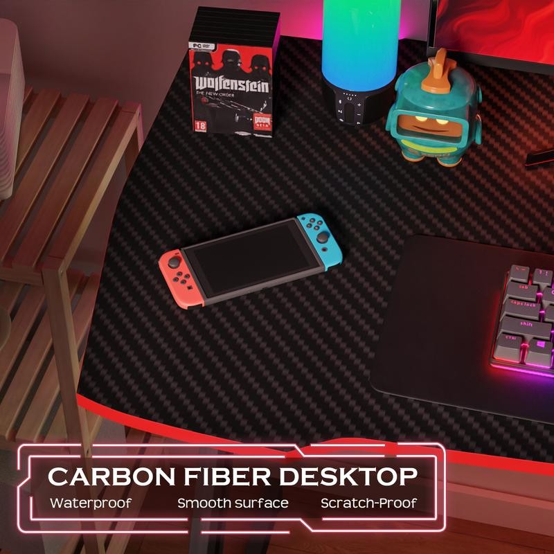 39.4 Inch Gaming Desk Z Shaped Carbon Fiber Surface Desktop