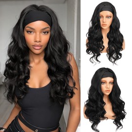 Sidaila Body Wave Headband Wig for Black Women, Kinky Straight Yaki 22 Inch Wear & Go Glueless Lightweight Heat Resistant Synthetic Headband Wigs, Natural Soft Waves Daily Use (Natural Black)