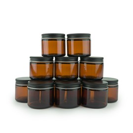 Nature Packaged Glass Amber 2oz Jar - 12 Packs, Empty Round Jars For Beauty Products, Lotion, and Powders - Black Lid - Small Candle Jars