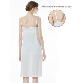 BEAUTELICATE Women Longer Slip 100% Cotton Full Slip with Side Split Under Dress Knee Length Adjustable Straps