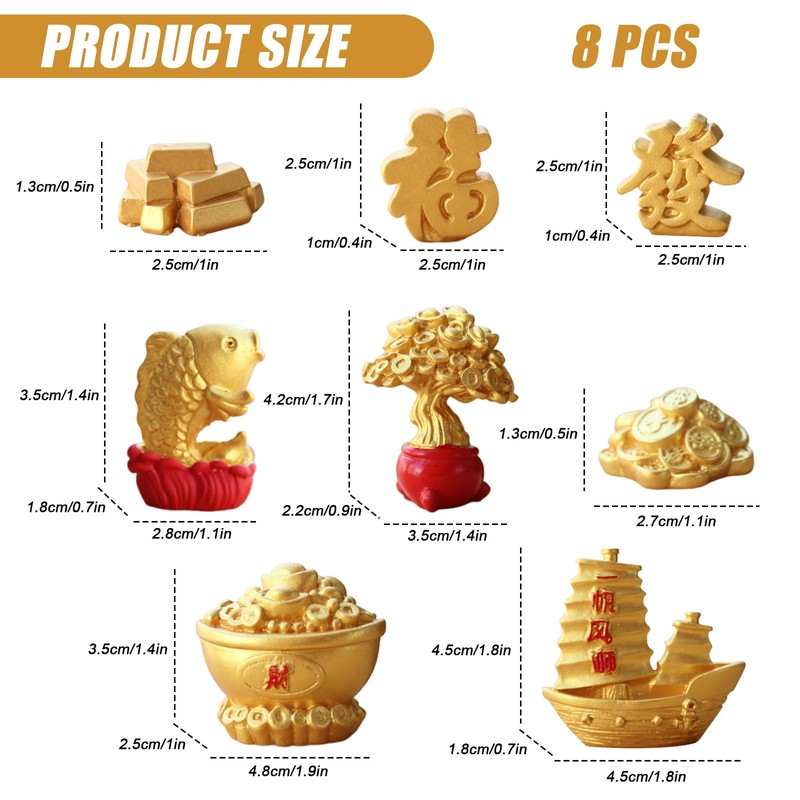 LUVDECO 8 Pcs Spring Festival Miniature Wealth Resin Ornaments Mini