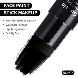 Go Ho Water Based Black Face Paint Stick Washable (1.06 Oz),Non-toxic Cream Body Paint,Full-coverage Black Face Paint Makeup Stick for Adults Children Theater Halloween SFX Cosplay