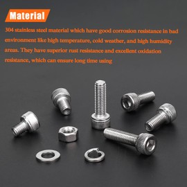 HELIFOUNER 210 Pieces M5 x 6mm /8mm /10mm /12mm /16mm /20mm, Hex Socket Head Cap Metric Screws Bolts Washers Nuts Kit, 304 Stainless Steel