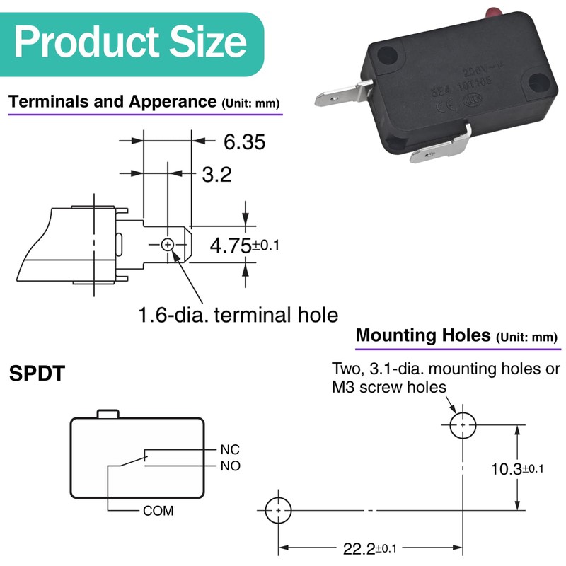 V-15-2C26-K Snap Action Micro Switch (Pack of 4) - 15A