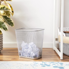 YBM Home Wire Steel Mesh Trash Can - 3.5-Gallon Waste Basket for Under Desk, Office, Home, Bathroom, Laundry Room - Rectangle Metal Wastebasket Trashcan, Silver