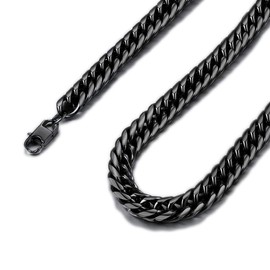 FindChic Solid Stainless Steel Curb Chain Necklace in Silver Colour, Gold Colour, Black Cuban Link Chain with Free Jewellery Box, Hip Pop Jewellery for Men, Women, Boys