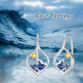 SIMONLY Wave Earrings 925 Sterling Silver Beach Hoop Earrings Hypoallergenic Ocean Jewelry Christmas Birthday Gifts for Women Mom