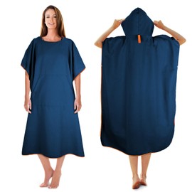 KUOGAS Bath Poncho for Men and Women, Microfibre Surf Poncho, Bath Poncho, Towel, Made of Microfibre Also as a Changing Aid Beach (Dark Blue, M)