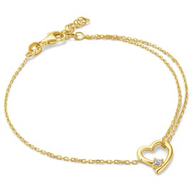 MIORE Jewellery handmade in Italy, women's bracelet 925 silver, 18 carat gold plated bracelet, heart, zirconia bracelet silver with heart pendant, silver bracelet, Gold Plated