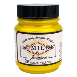 Jacquard Lumiere 2.25oz Fabric Paint Solar Yellow - Metallic Paint for Fabric Paper Wood Ceramic and Metal - Light-bodied Metallic Acrylic Paint - Lightfast & Vibrant Metallic Acrylic Paints
