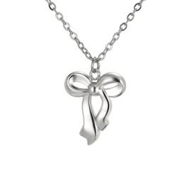 kkjoy Cute Little Tiny Bow Necklace Stainless Steel Silver-Plated Band Bow Tie Pendant Necklace Butterfly Bowknot Jewellery for Women Charming Ladies, Stainless Steel, No Gemstone