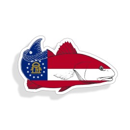 Reel Sticky Georgia Red fish Sticker GA State Flag Laptop Car Vehicle Window Bumper Decal