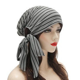 ZLYC Chemo Headwear for Women Soft Head Scarf Headwraps Beanie Hat Stretch Skull Cap, Striped Light Gray, One Size