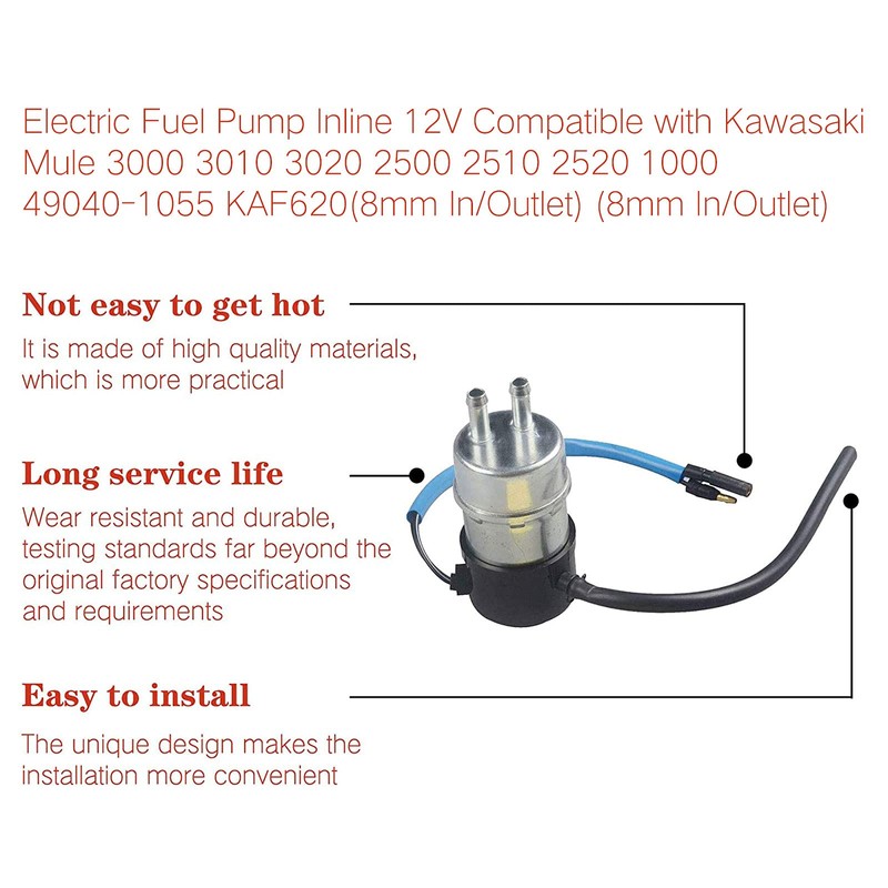 Electric Fuel Pump Inline 12V Compatible with Kawasaki Mule 3000