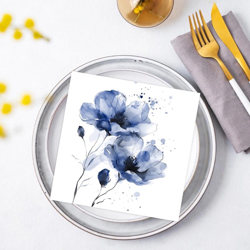 Anniversary House Tiflair Navy Delicate Florals Design Luxury Napkins 3ply