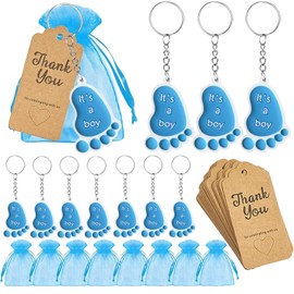 25 juegos de llavero de huella de bebé It's a Boy para regalo de devolución para invitados, baby shower, suministros de recuerdos y decoraciones con bolsas de organza, etiquetas Kraft de