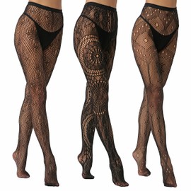 EVERSWE High Waist Fishnet Tights, Thigh High Suspender Stockings (AST3P-A, LXL)