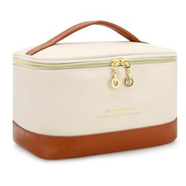 ‌E-Tree Bolso de Maquillaje Grande para Viaje, Caja Cosmética con Cierre, Bolsa de Toilete con Organizador de Pinceles, con Asa, Bolso para Mujeres, d
