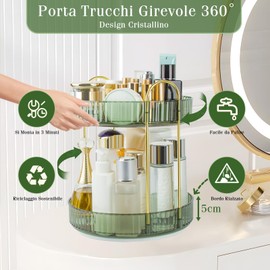 Boxalls Makeup Organiser Rotatable, 2 Tier Bathroom Organiser, 360 Degree Large Capacity Cosmetic Storage, Dressing Table Rotating Organiser Skincare Carousel (2 Layers, Green)