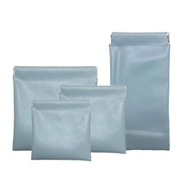 BETAM AJOJO 4 Pcs Lambskin Pocket Cosmetic Bags, 4 Size Waterproof Portable No Zipper Self-Closing Cute Small Makeup Pouch for Women, Pu Leather Bag for Cosmetics Headphones Jewelry (Blue)