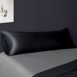 Silk Satin Body Pillowcase - Satin 20x54 Pillow case for Hair and Skin, Silky Soft 20x54 Pillow Case with Envelope Closure, Full Body Pillowcase for Adults, 20 x 54 Inches, Black