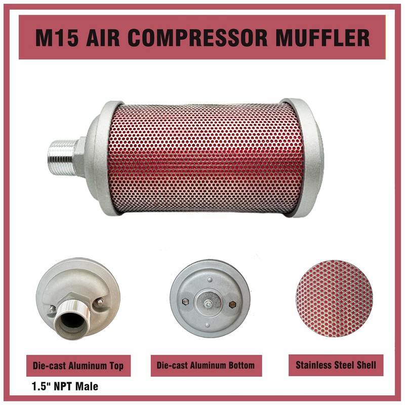 M15 Air Compressor Muffler 1.5" NPT Male, Air Exhaust Silencer