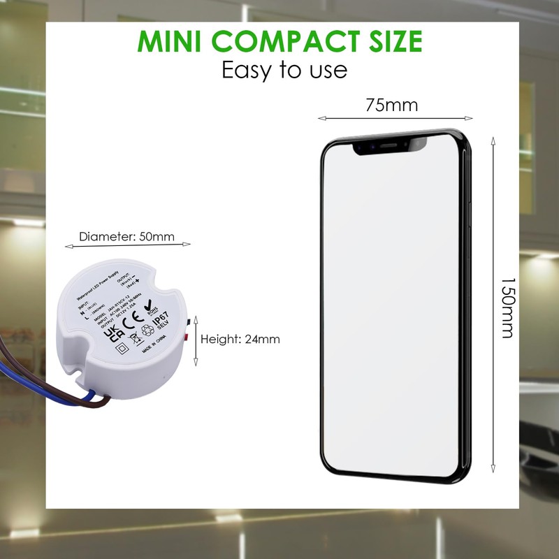 Noobibaba 12V LED Driver IP67, 12V Transformer 15W 1.25A, Waterproof