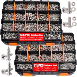 Twidec/2002PCS Stainless Steel Hardware Assortment Kit,Metric & SAE Machine Screw Kit,Nuts And Bolts Assortment,Phillips Pan Head & Flat Head Screws And Washers with Double Sided Organizer Box