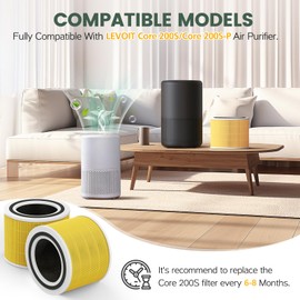 2 Pack Core 200S Replacement Filter Compatible with LEVOIT Core 200S/ Core 200S-P Air Purifier, 3-in-1 Activated Carbon HEPA Pet Care Filter, Yellow