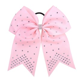 Xansema 7 Inches Rhinestone Hair Bows Elastic Hair Tie Ribbon Large Cheer Bow Ponytail Holder Hair Band for Women Girls Kids Teens (Pink)