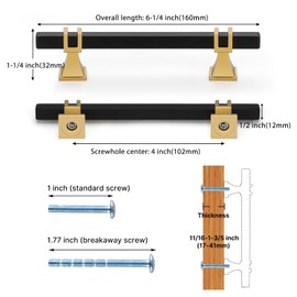 Lepatape 30 Pack 4 inch Black and Gold Cabinet Pulls Kitchen Cabinet Handles, Black and Gold Cabinet Handles Square Dresser Drawer Pulls Black Kitchen Cabinet Hardware