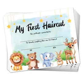 Doodlream 30 My First Haircut Certificate Papers for Baby, 25 x 20cm Blank Certificates with Cute Animal Lion Bear Giraffe Rabbit Deer for Hair Salon