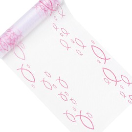 COLOFALLA 29 cm x 5 m Table Runner Christening Girls Pink Communion Table Runner Christening Communion Confirmation Decoration for Girls Table Runner Decorative Fabric (Pink)