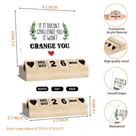 Inspirational Gifts for Women, Wooden Block Calendar for Desk, Motivational Gifts for Coworker, Positive Affirmations Desk Sign, If It Doesn't Challenge You It Won't Change You Acrylic Plaque