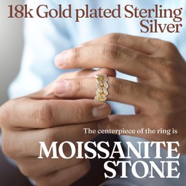 HALUKAKAH Men's Moissanite Cuban Link Ring,D Color 2.1 ct Total,18k Real Gold Plated Sterling Silver,2.1 Carats Lab Grown Diamond,Adjustable Size,Timeless Present for Husband,Boyfriend,Birthday