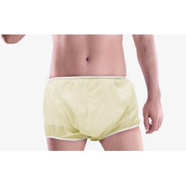 LeakMaster Adult Pull-On Vinyl Plastic Pants - Soft, Quiet and Form Fitting Incontinence Waterproof Diaper Covers for Adults - Yellow, Large Fits 36-42 Inch Waist
