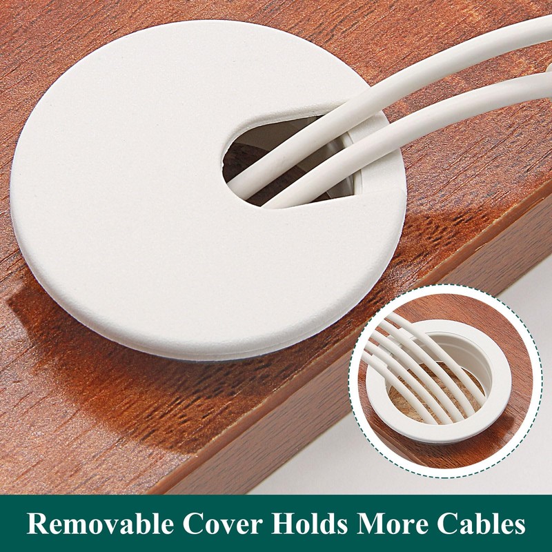 Litoexpe 2 Pcs White Desk Cord Grommets 1-3/4 Inch, Plastic