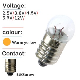 MEETOOT 10pcs E10 Mini Light Bulbs 1.5V 0.3A Physical Electrical Experiment Screw Base Indicator Light Incandescent Bulb Old-Fashioned Flashlight Lamp