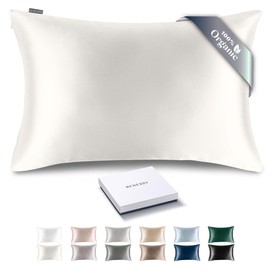 RENESSY Organic Silk Pillowcase - 100% Organic Mulberry Silk, 22 Momme, Naturally Hypoallergenic, Promotes Hair and Skin Health, 1 Piece (Super King 50x90 cm, Natural Silk Off-White)