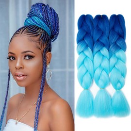 Gairyan Braiding Hair Extensions Ombre Jumbo Braids Synthetic Hair 3 Packs 24 inches 300g Coloured Hair for Braiding Extensions Box Braids Crochet Twist (Sapphire-Sky Blue)
