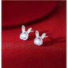 1Pair Silver Bunny Rabbit Stud Earrings for Women Cute Opal