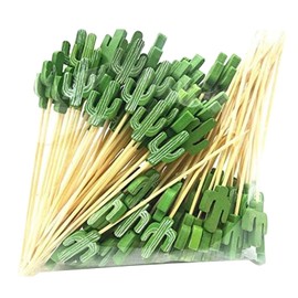 Cocktail Sticks 100 Counts Wooden Toothpicks Party Supplies Frill Finger Food Fruits Sandwich Nibbles - Green Cactus