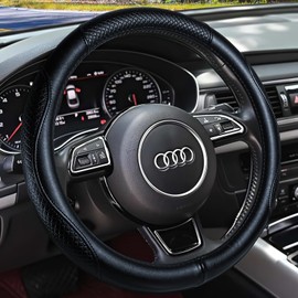 Haokay Heavy Duty Pure Cowhide Steering Wheel Cover, Genuine Leather Steering Cover with 15 Inches Universal Fit