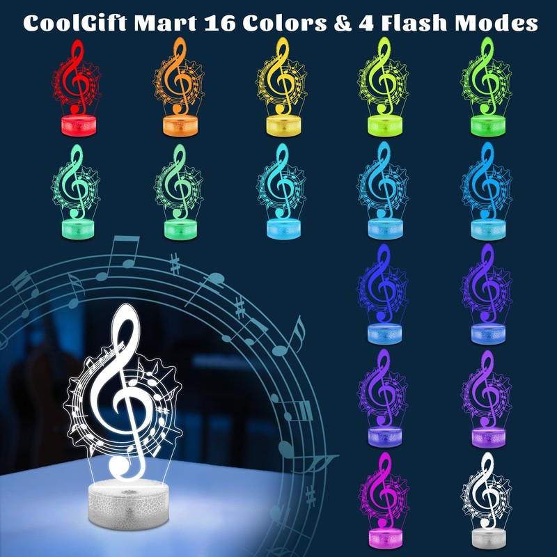 CoolGift Mart Music Note Night Light, 3D LED Optical Illusion