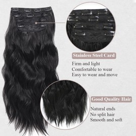 Clip in Hair Extensions 4PCS Black Hair Extensions Clip ins for Women 20 Inch Long Wavy Curly Hair Extension Thick Syntheitc Hairpieces